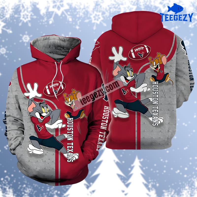 Houston Texans Tom And Jerry Red Grey 3D Unisex Hoodie Houston Texans Tom And Jerry Red Grey 3D Unisex Hoodie