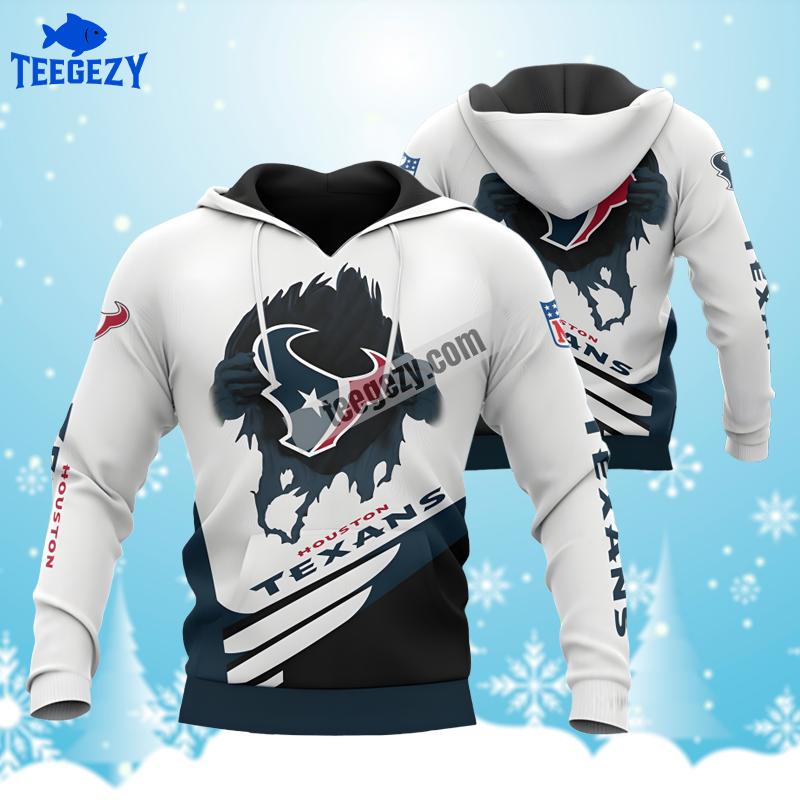 Houston Texans White Blue Womens Classic 3D Hoodie Houston Texans White Blue Womens Classic 3D Hoodie