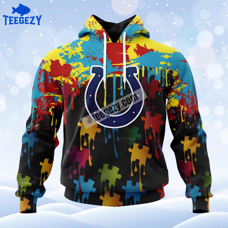 Indianapolis Colts Autism Awareness Black Red Puzzle 3D Hoodie Indianapolis Colts Autism Awareness Black Red Puzzle 3D Hoodie