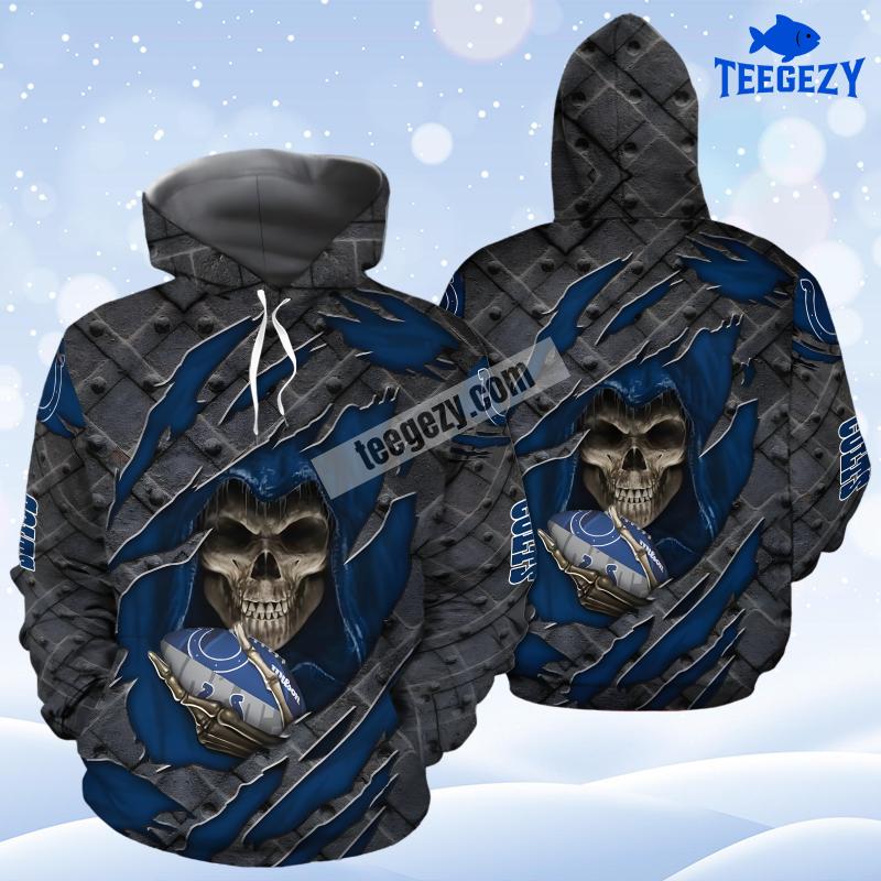 Indianapolis Colts Cracked Skull Blue Grey Pullover 3D Hoodie Indianapolis Colts Cracked Skull Blue Grey Pullover 3D Hoodie