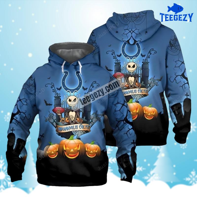 Indianapolis Colts Jack Skellington Pumpkin Halloween Art 3D Hoodie Indianapolis Colts Jack Skellington Pumpkin Halloween Art 3D Hoodie