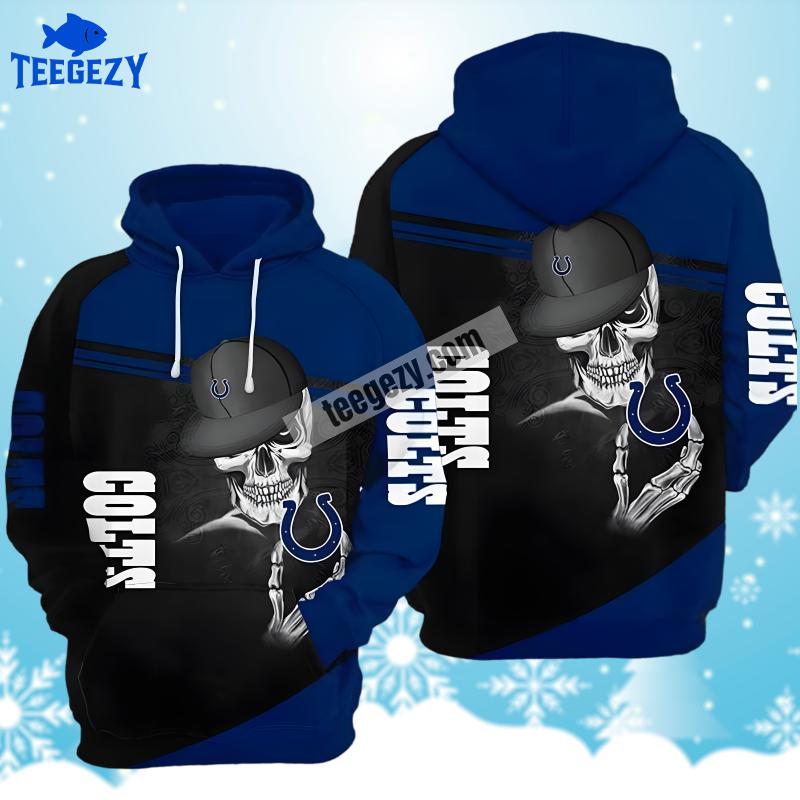 Indianapolis Colts Skull Blue Black Zip Up 3D Hoodie Indianapolis Colts Skull Blue Black Zip Up 3D Hoodie