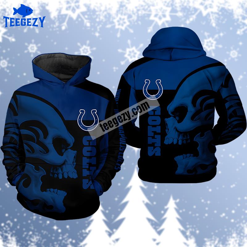 Indianapolis Colts Skull Halloween Blue Black Cool 3D Hoodie Indianapolis Colts Skull Halloween Blue Black Cool 3D Hoodie