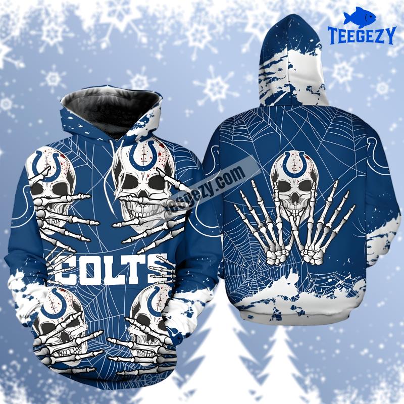 Indianapolis Colts Skull Halloween White Blue Pullover 3D Hoodie Indianapolis Colts Skull Halloween White Blue Pullover 3D Hoodie