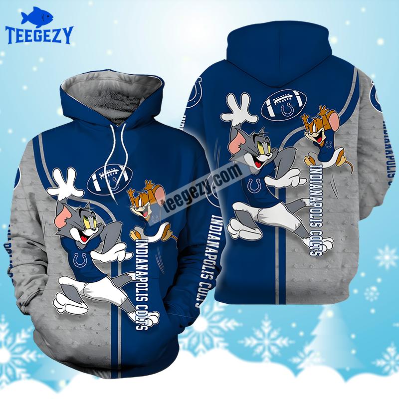 Indianapolis Colts Tom And Jerry Blue Grey Zip Up 3D Hoodie Indianapolis Colts Tom And Jerry Blue Grey Zip Up 3D Hoodie
