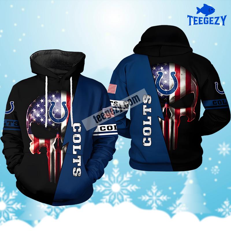 Indianapolis Colts Us Flag Skull Black Blue Patriotic 3D Hoodie Indianapolis Colts Us Flag Skull Black Blue Patriotic 3D Hoodie