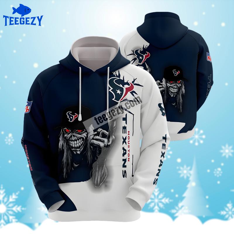 Iron Maiden Houston Texans Blue White Printed 3D Hoodie Iron Maiden Houston Texans Blue White Printed 3D Hoodie