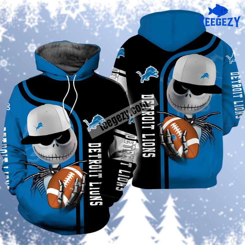 Jack Skellington Detroit Lions Black Blue Graphic 3D Hoodie Jack Skellington Detroit Lions Black Blue Graphic 3D Hoodie