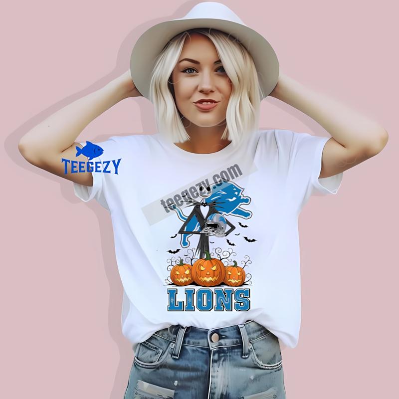 Jack Skellington Detroit Lions Halloween Pumpkin T-Shirt Jack Skellington Detroit Lions Halloween Pumpkin T-Shirt