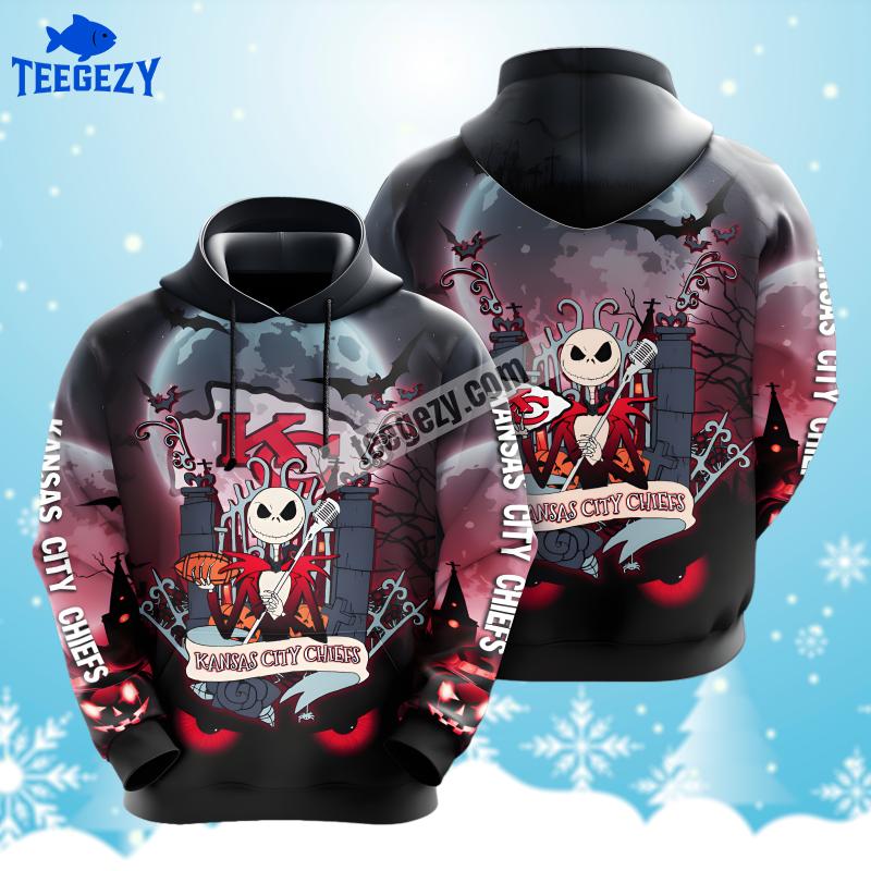 Jack Skellington Halloween Kansas City Chiefs Red Black Design 3D Hoodie Jack Skellington Halloween Kansas City Chiefs Red Black Design 3D Hoodie