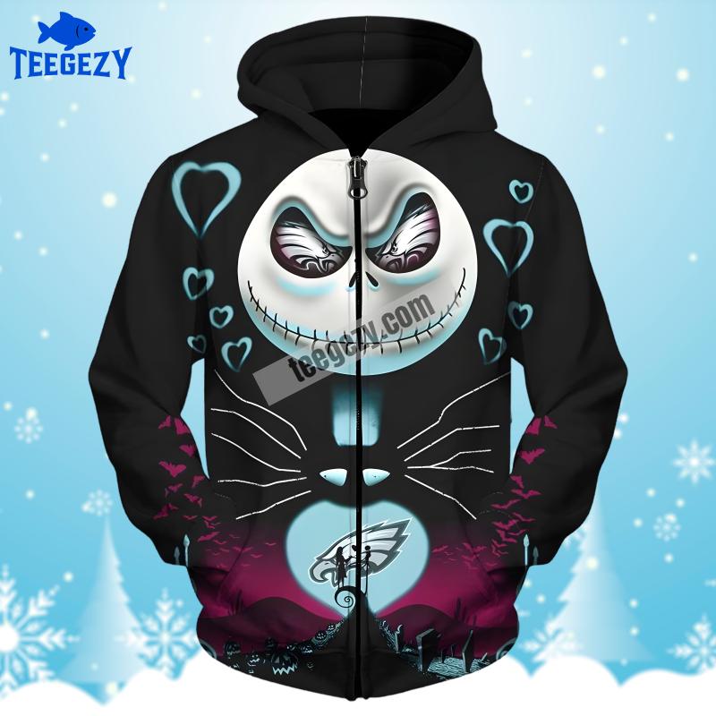 Jack Skellington Halloween Philadelphia Eagles Black Novelty 3D Hoodie Jack Skellington Halloween Philadelphia Eagles Black Novelty 3D Hoodie
