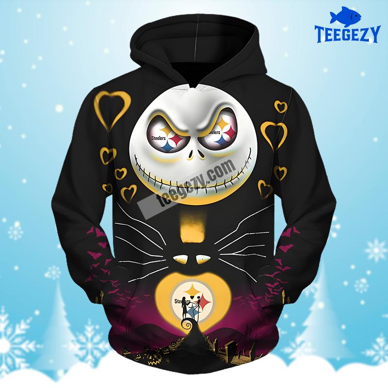 Jack Skellington Halloween Pittsburgh Steelers Black Puff Print 3D Hoodie Jack Skellington Halloween Pittsburgh Steelers Black Puff Print 3D Hoodie