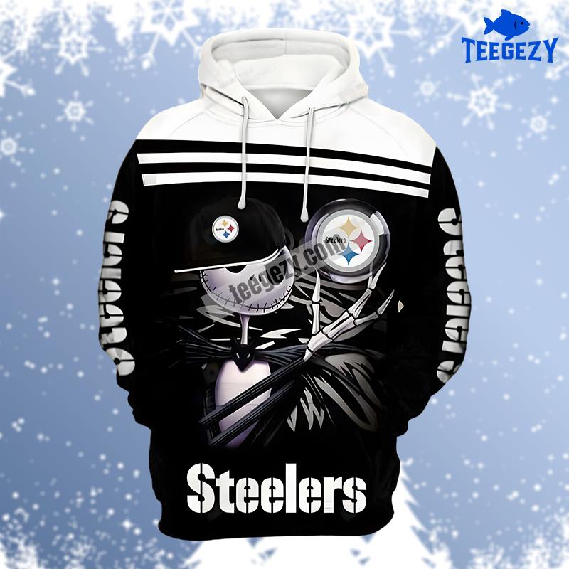 Jack Skellington Halloween Pittsburgh Steelers White Black Pullover 3D Hoodie Jack Skellington Halloween Pittsburgh Steelers White Black Pullover 3D Hoodie