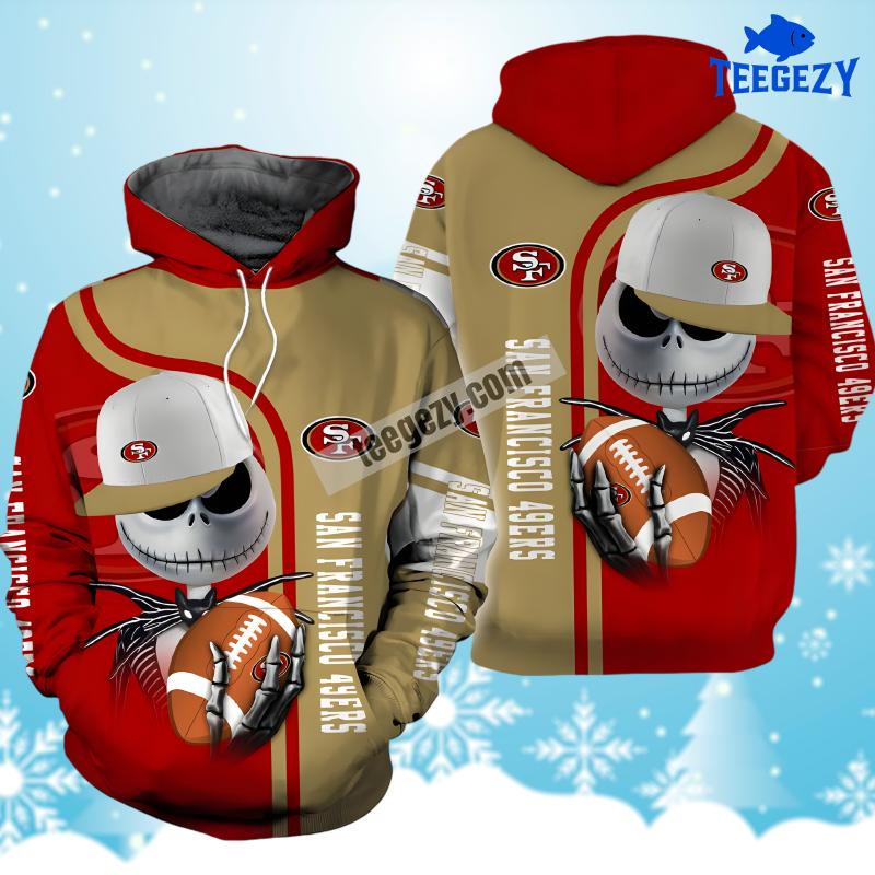 Jack Skellington Halloween San Francisco 49Ers Yellow Red Pattern 3D Hoodie Jack Skellington Halloween San Francisco 49Ers Yellow Red Pattern 3D Hoodie