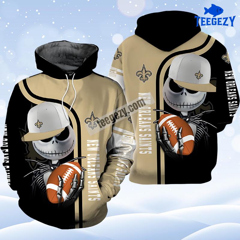 Jack Skellington New Orleans Saints Yellow Black Mens 3D Hoodie Jack Skellington New Orleans Saints Yellow Black Mens 3D Hoodie