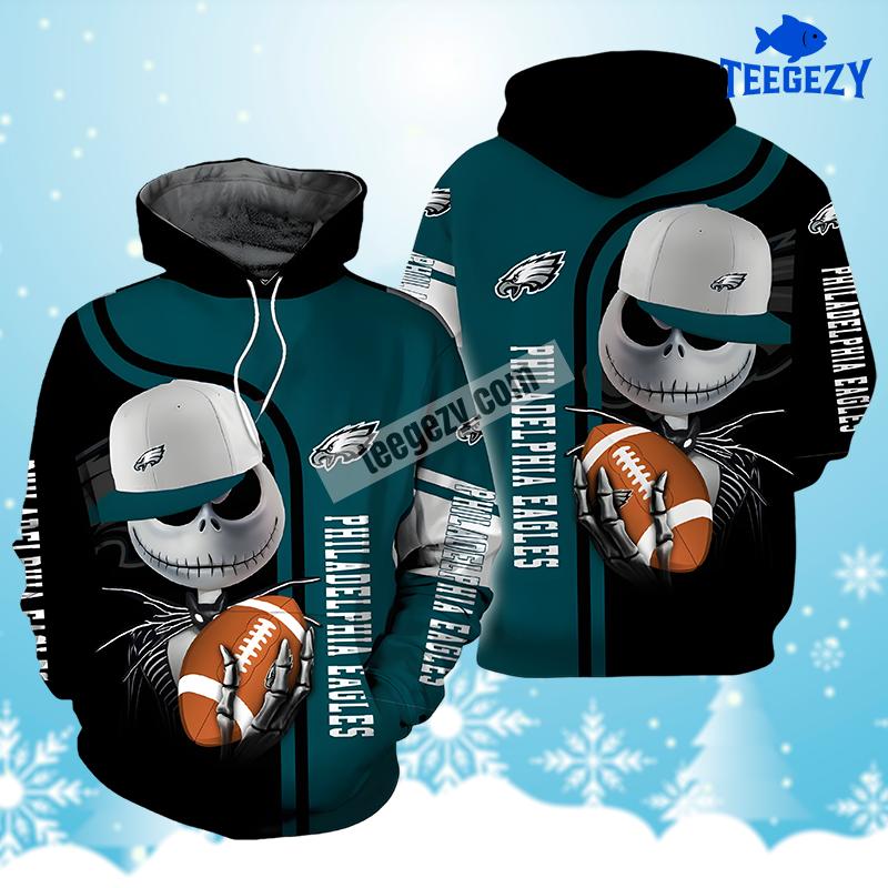 Jack Skellington Philadelphia Eagles Blue Black Unisex 3D Hoodie Jack Skellington Philadelphia Eagles Blue Black Unisex 3D Hoodie