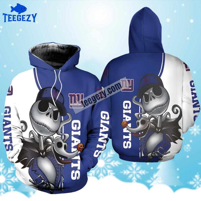 Jack Skellington Zero Halloween New York Giants White Blue Realistic 3D Hoodie Jack Skellington Zero Halloween New York Giants White Blue Realistic 3D Hoodie