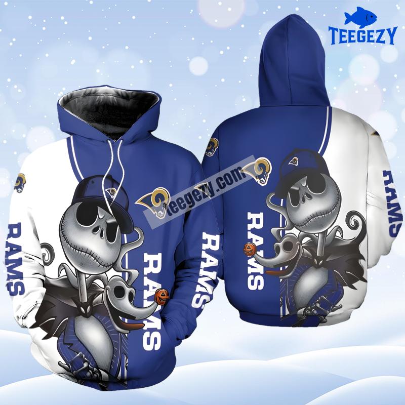 Jack Skellington Zero Los Angeles Rams White Blue Jacket 3D Hoodie Jack Skellington Zero Los Angeles Rams White Blue Jacket 3D Hoodie