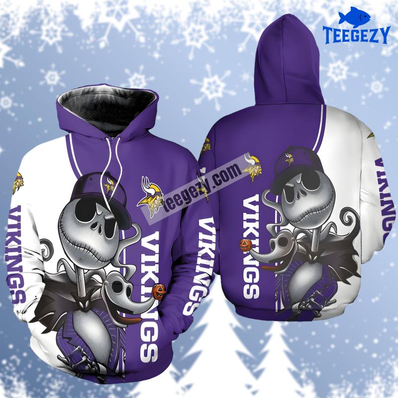 Jack Skellington Zero Minnesota Vikings Purple White Design 3D Hoodie Jack Skellington Zero Minnesota Vikings Purple White Design 3D Hoodie