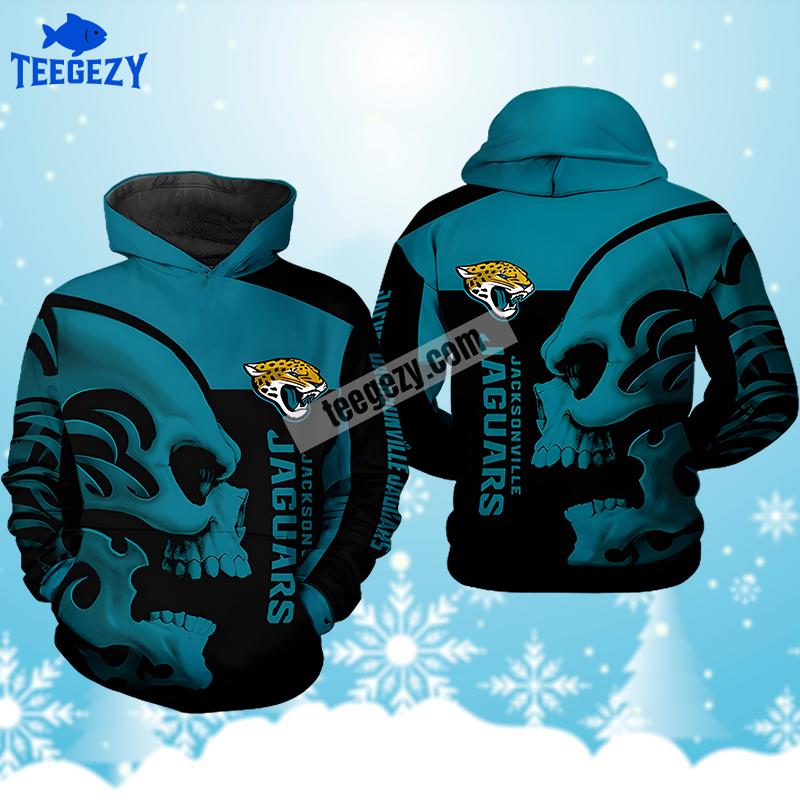 Jacksonville Jaguars Skull Blue Black Zipper 3D Hoodie Jacksonville Jaguars Skull Blue Black Zipper 3D Hoodie