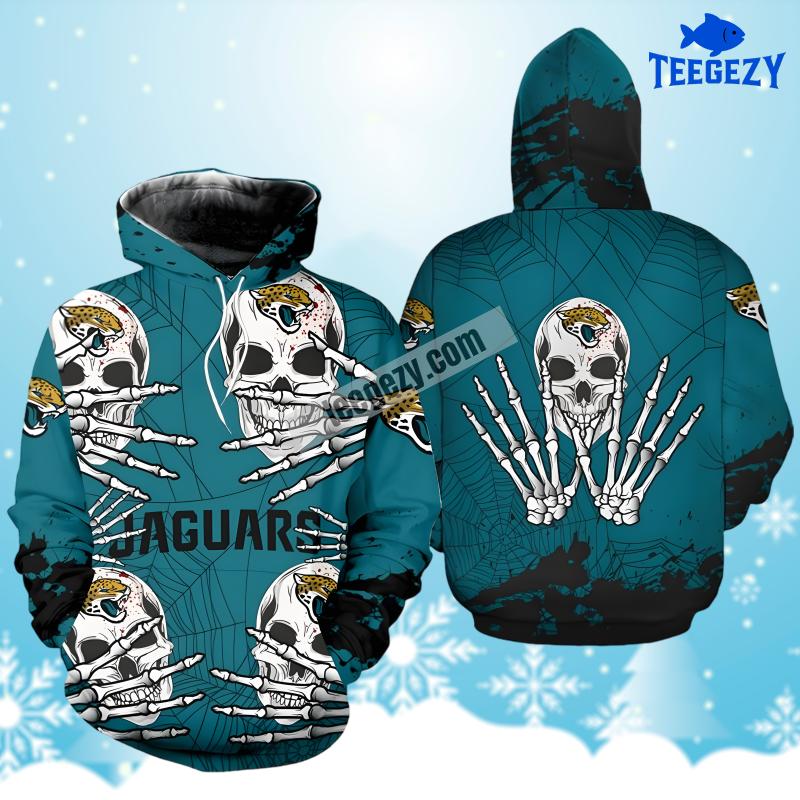Jacksonville Jaguars Skull Halloween Blue Pullover 3D Hoodie Jacksonville Jaguars Skull Halloween Blue Pullover 3D Hoodie