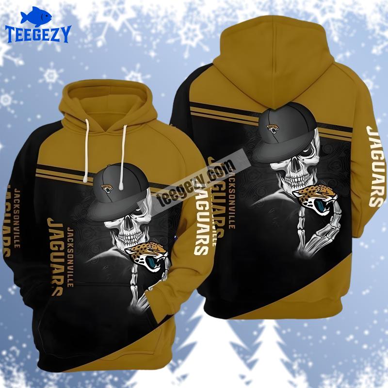 Jacksonville Jaguars Skull Halloween Yellow Black Printed 3D Hoodie Jacksonville Jaguars Skull Halloween Yellow Black Printed 3D Hoodie