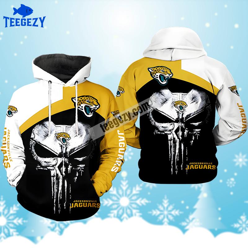 Jacksonville Jaguars Skull Punisher Yellow Black 3D Hoodie Jacksonville Jaguars Skull Punisher Yellow Black 3D Hoodie
