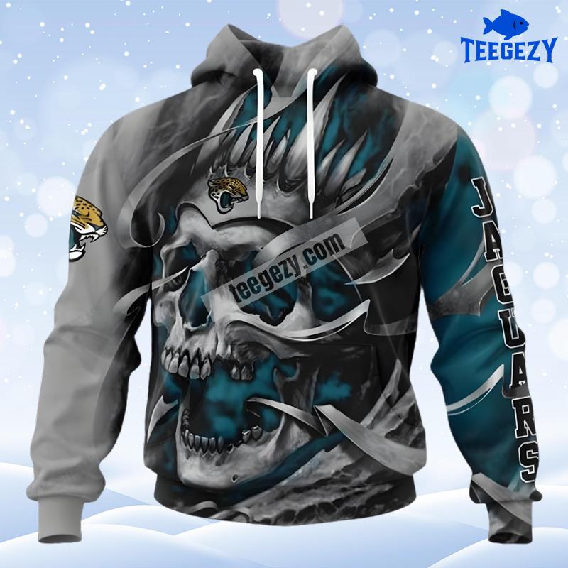 Jacksonville Jaguars Skull Scary Blue White Pullover 3D Hoodie Jacksonville Jaguars Skull Scary Blue White Pullover 3D Hoodie