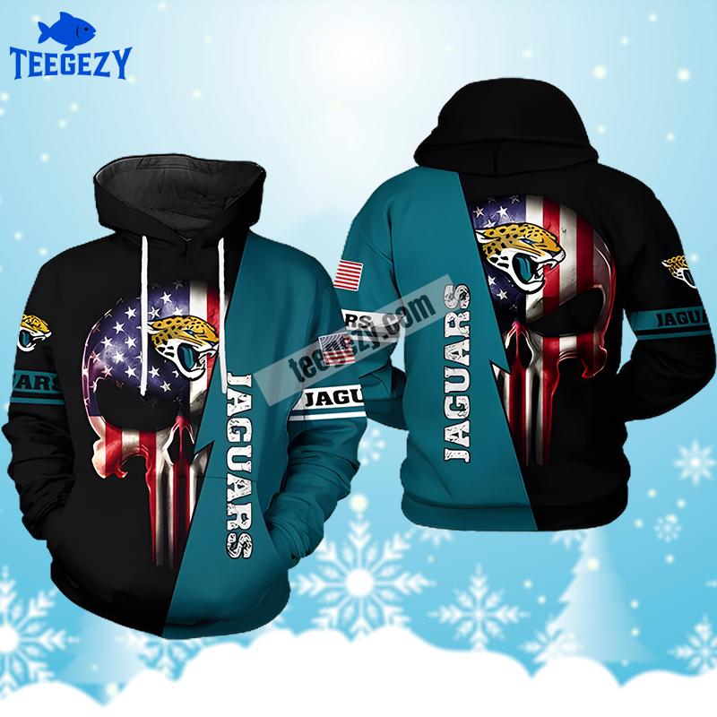 Jacksonville Jaguars Us Flag Skull Black Blue 3D Hoodie Jacksonville Jaguars Us Flag Skull Black Blue 3D Hoodie