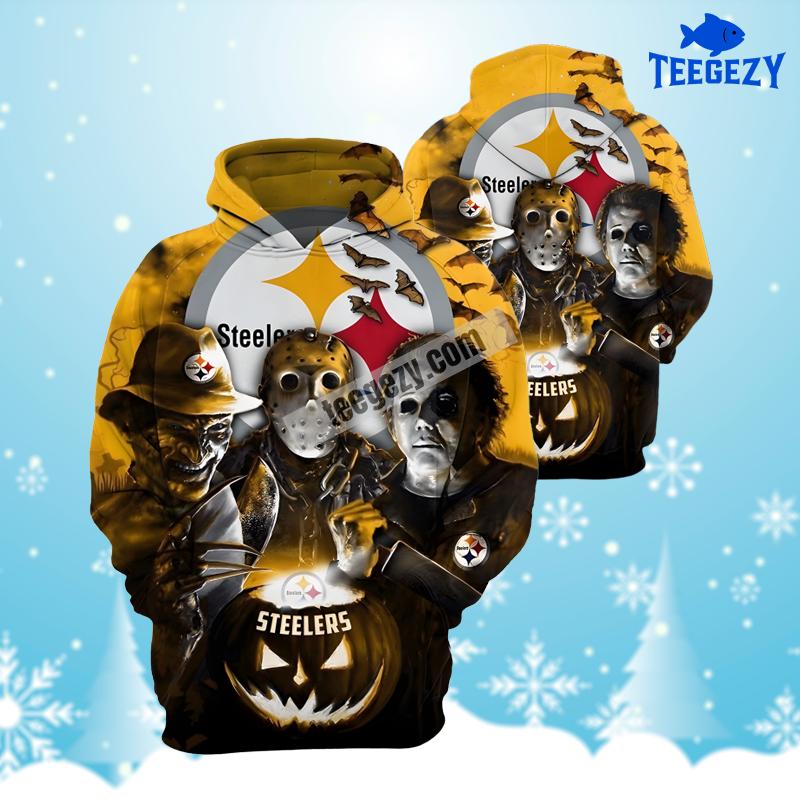 Jason Voorhees Michael Myers Halloween Pittsburgh Steelers Yellow Pattern 3D Hoodie Jason Voorhees Michael Myers Halloween Pittsburgh Steelers Yellow Pattern 3D Hoodie