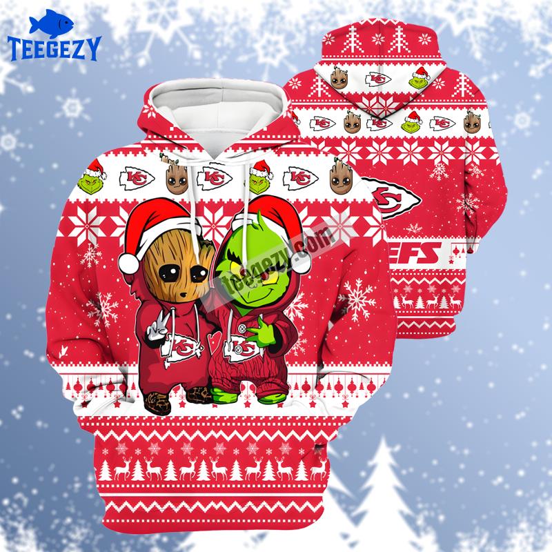 Kansas City Chiefs Baby Groot Grinch Red White Unisex 3D Hoodie Kansas City Chiefs Baby Groot Grinch Red White Unisex 3D Hoodie