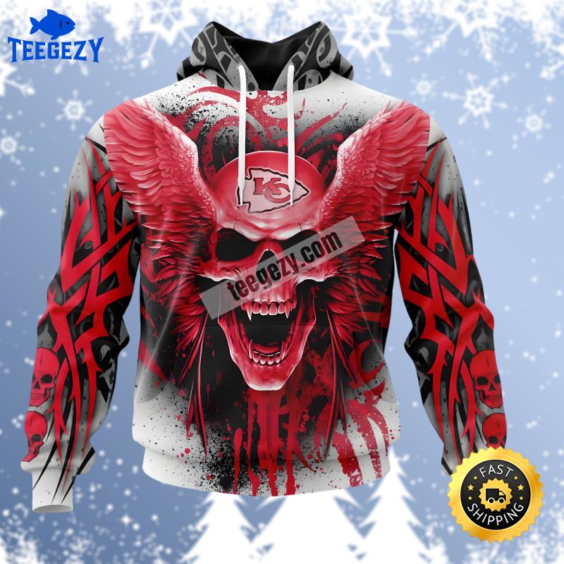 Kansas City Chiefs Bloody Skull Grey Red Design 3D Hoodie Kansas City Chiefs Bloody Skull Grey Red Design 3D Hoodie