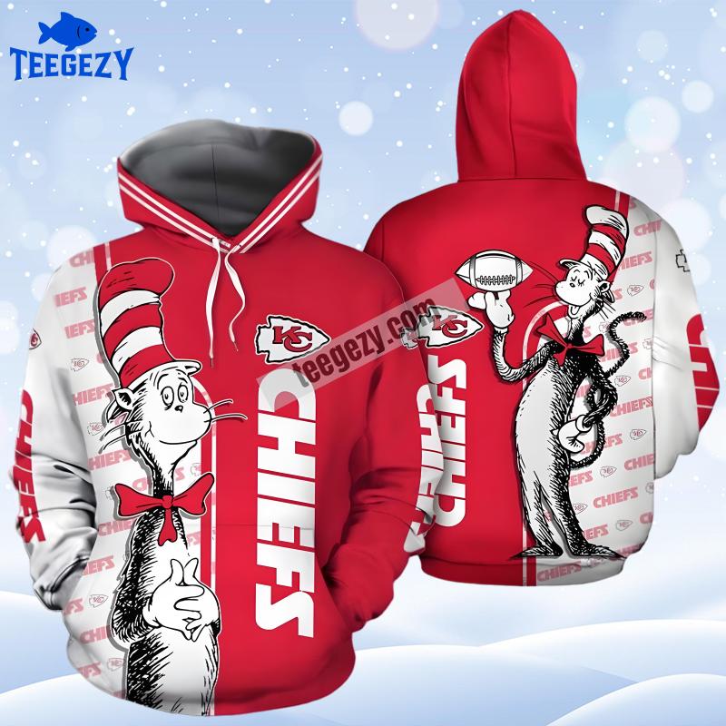 Kansas City Chiefs Cat In The Hat Red White Printing 3D Hoodie Kansas City Chiefs Cat In The Hat Red White Printing 3D Hoodie