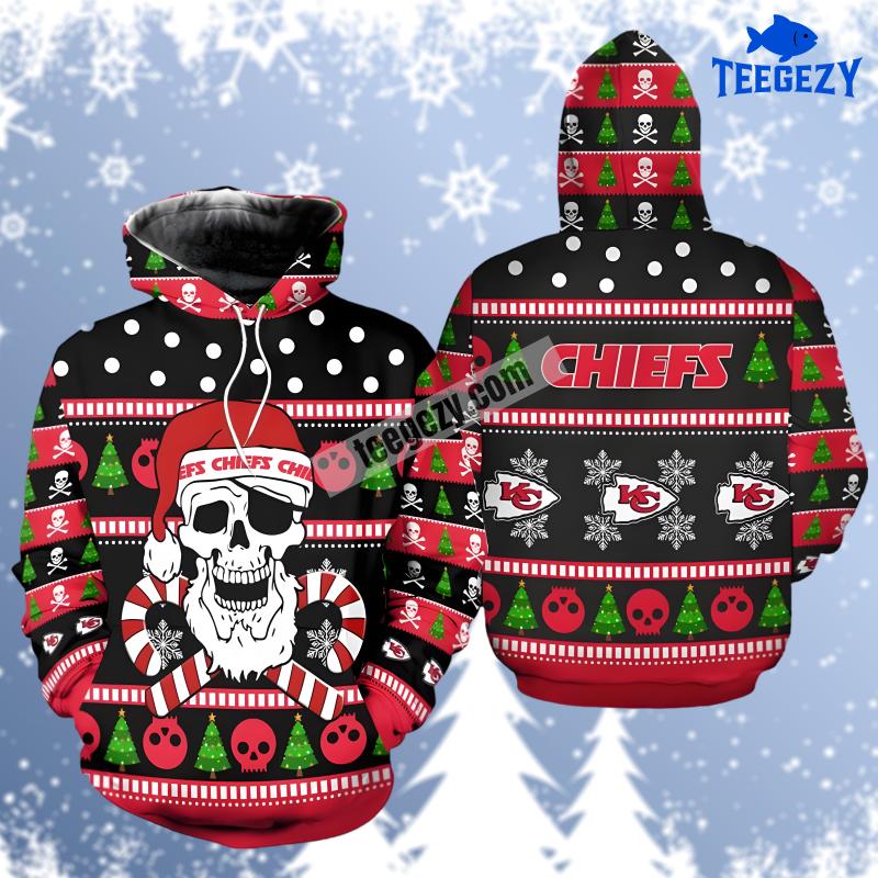 Kansas City Chiefs Christmas Santa Skull Candy Black Red 3D Hoodie Kansas City Chiefs Christmas Santa Skull Candy Black Red 3D Hoodie