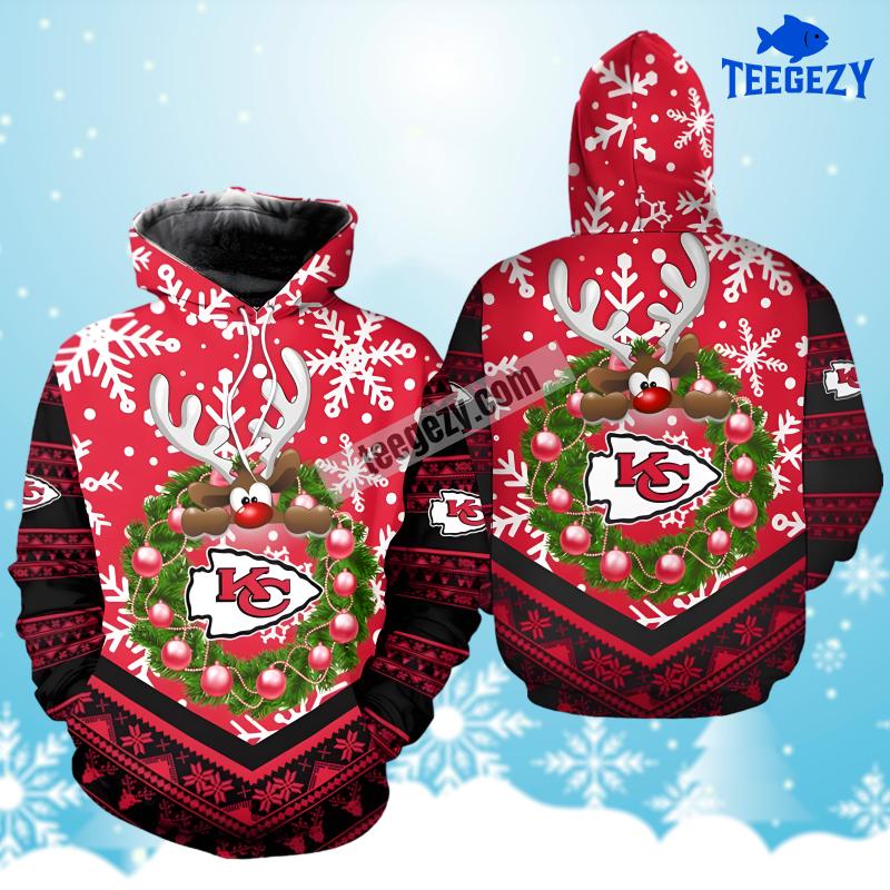 Kansas City Chiefs Christmas Wreath Reindeer Red For Sale 3D Hoodie Kansas City Chiefs Christmas Wreath Reindeer Red For Sale 3D Hoodie