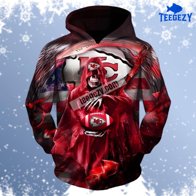 Kansas City Chiefs Death Skull Red Black Pattern 3D Hoodie Kansas City Chiefs Death Skull Red Black Pattern 3D Hoodie