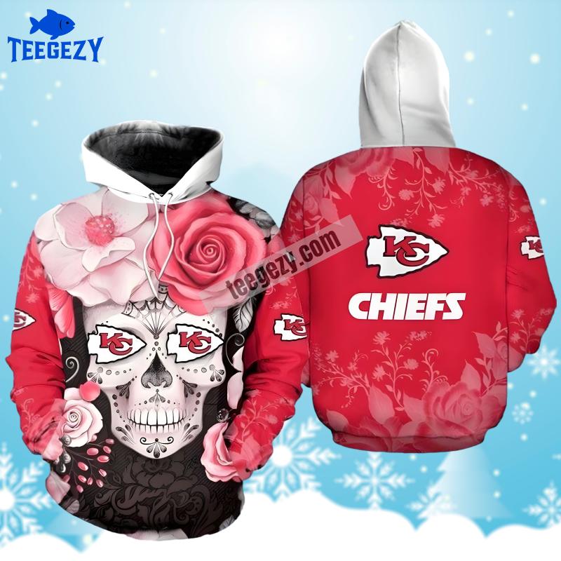 Kansas City Chiefs Flower Skull Red White Dad Mom 3D Hoodie Kansas City Chiefs Flower Skull Red White Dad Mom 3D Hoodie