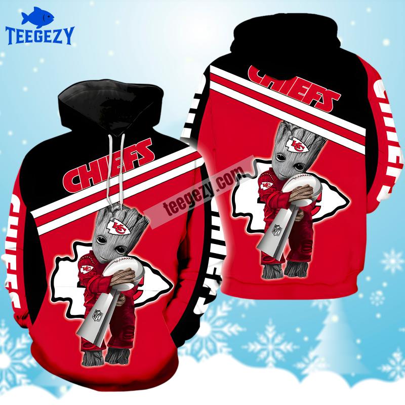 Kansas City Chiefs Groot Black Red Pattern 3D Hoodie Kansas City Chiefs Groot Black Red Pattern 3D Hoodie