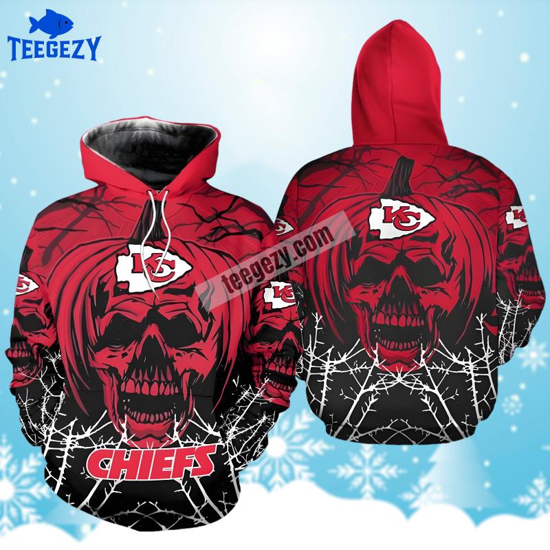 Kansas City Chiefs Halloween Pumpkin Skull Black Red Dad Mom 3D Hoodie Kansas City Chiefs Halloween Pumpkin Skull Black Red Dad Mom 3D Hoodie