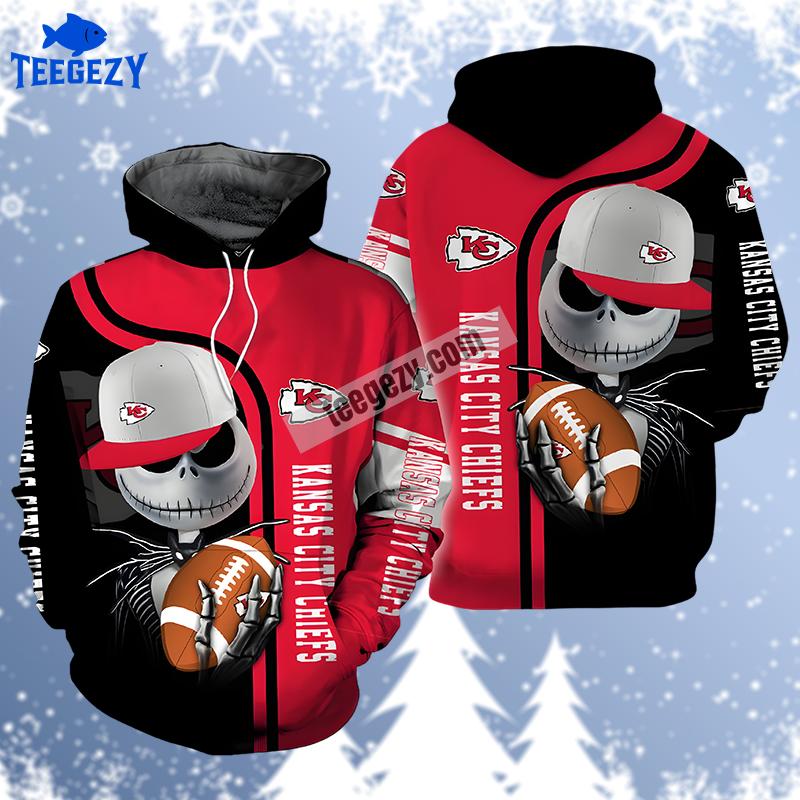 Kansas City Chiefs Jack Skellington Red Black Cool 3D Hoodie Kansas City Chiefs Jack Skellington Red Black Cool 3D Hoodie