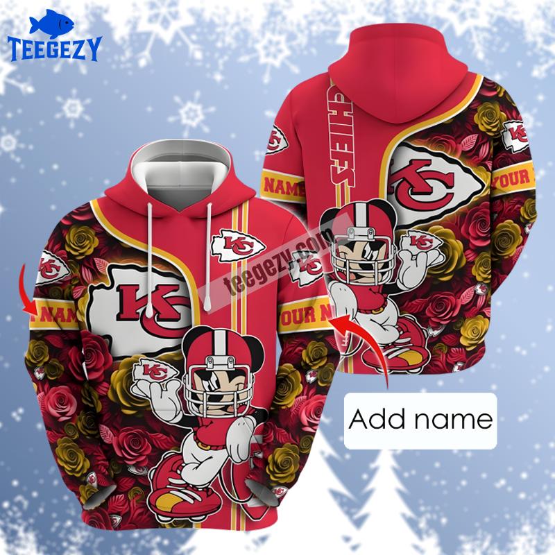 Kansas City Chiefs Mickey Mouse Flower Personalized Red Puff Print 3D Hoodie Kansas City Chiefs Mickey Mouse Flower Personalized Red Puff Print 3D Hoodie