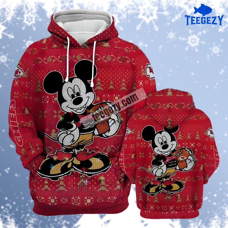 Kansas City Chiefs Mickey Mouse Red Pullover 3D Hoodie Kansas City Chiefs Mickey Mouse Red Pullover 3D Hoodie