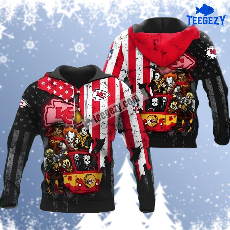 Kansas City Chiefs Pennywise Ghostface Freddy Krueger Red Black Art 3D Hoodie Kansas City Chiefs Pennywise Ghostface Freddy Krueger Red Black Art 3D Hoodie