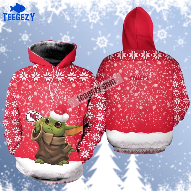 Kansas City Chiefs Santa Grogu Christmas White Red Youth 3D Hoodie Kansas City Chiefs Santa Grogu Christmas White Red Youth 3D Hoodie