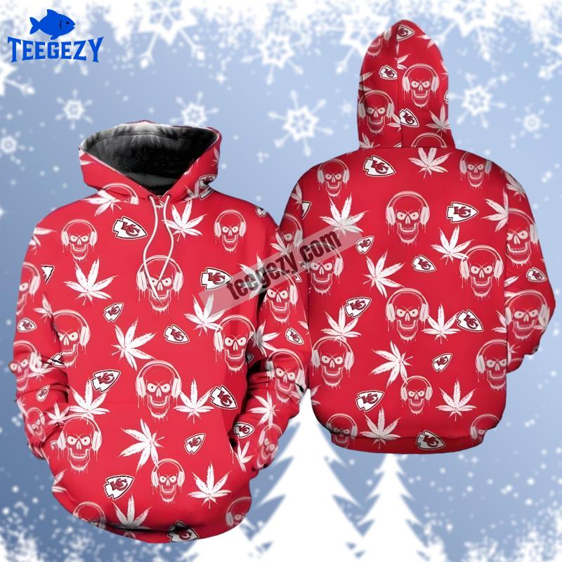 Kansas City Chiefs Skull And Weed White Red Zip Up 3D Hoodie Kansas City Chiefs Skull And Weed White Red Zip Up 3D Hoodie