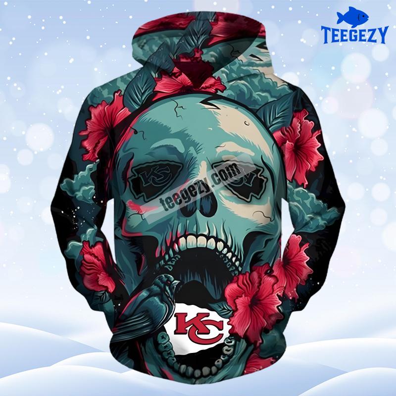 Kansas City Chiefs Skull Flower Red Black Mens 3D Hoodie Kansas City Chiefs Skull Flower Red Black Mens 3D Hoodie