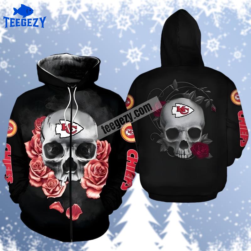 Kansas City Chiefs Skull Flowers Halloween Black For Sale 3D Hoodie Kansas City Chiefs Skull Flowers Halloween Black For Sale 3D Hoodie