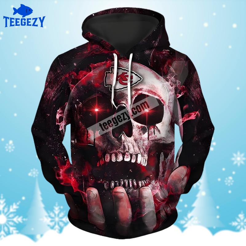 Kansas City Chiefs Skull Hand Red Black Graphic 3D Hoodie Kansas City Chiefs Skull Hand Red Black Graphic 3D Hoodie