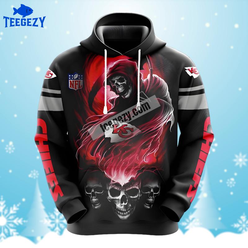 Kansas City Chiefs Skull Red Black Zipper 3D Hoodie Kansas City Chiefs Skull Red Black Zipper 3D Hoodie