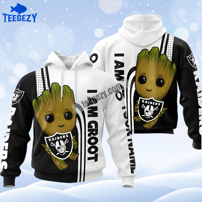 Las Vegas Raiders Groot White Black For Sale 3D Hoodie Las Vegas Raiders Groot White Black For Sale 3D Hoodie